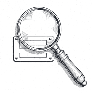 Ink drawing of a magnifying glass over a VIN plate